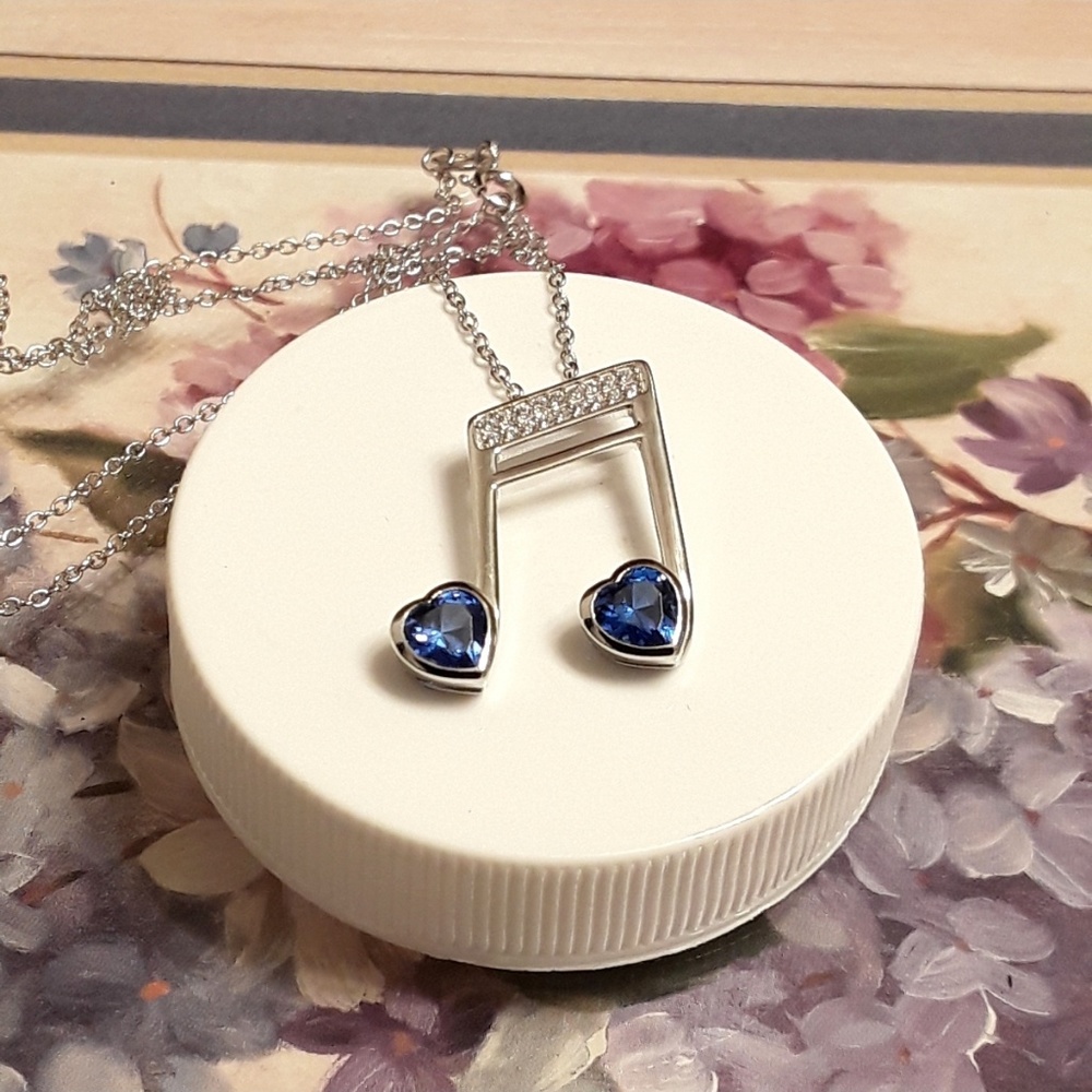 NEW S925 Music Note (quarter note) Cubic Zirconia Necklace